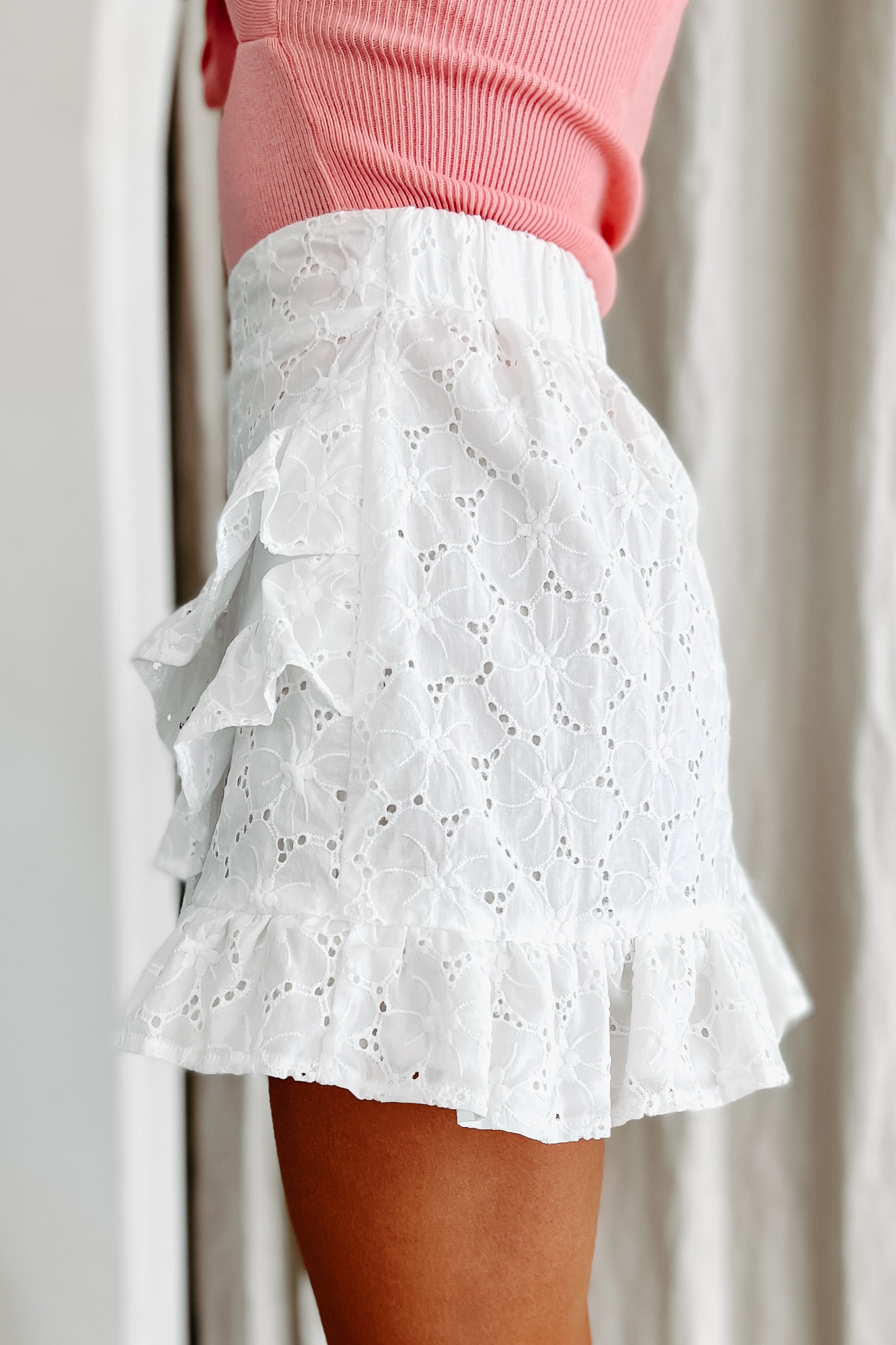 Endless Adoration Ruffled Eyelet Mini Skirt (White) – NanaMacs