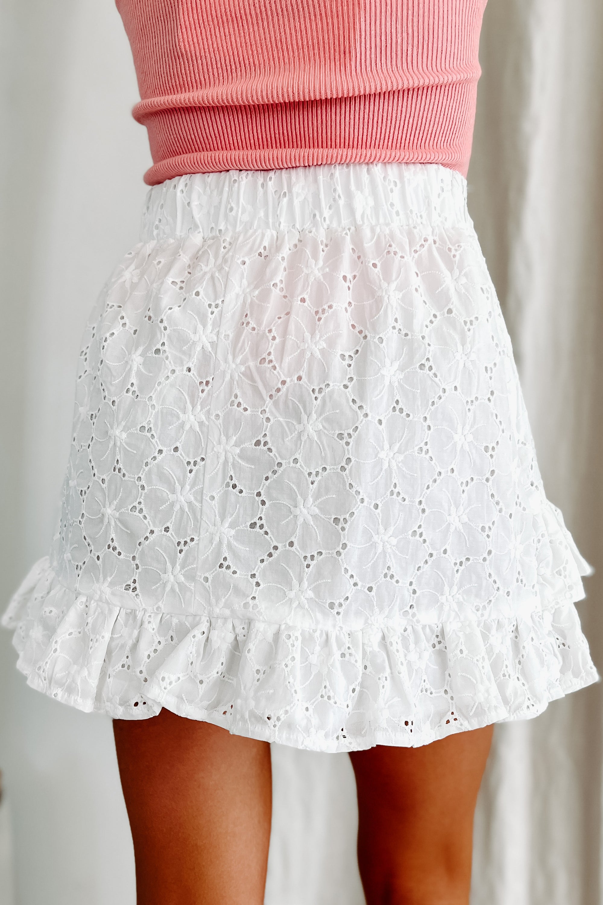 Endless Adoration Ruffled Eyelet Mini Skirt (White) – NanaMacs