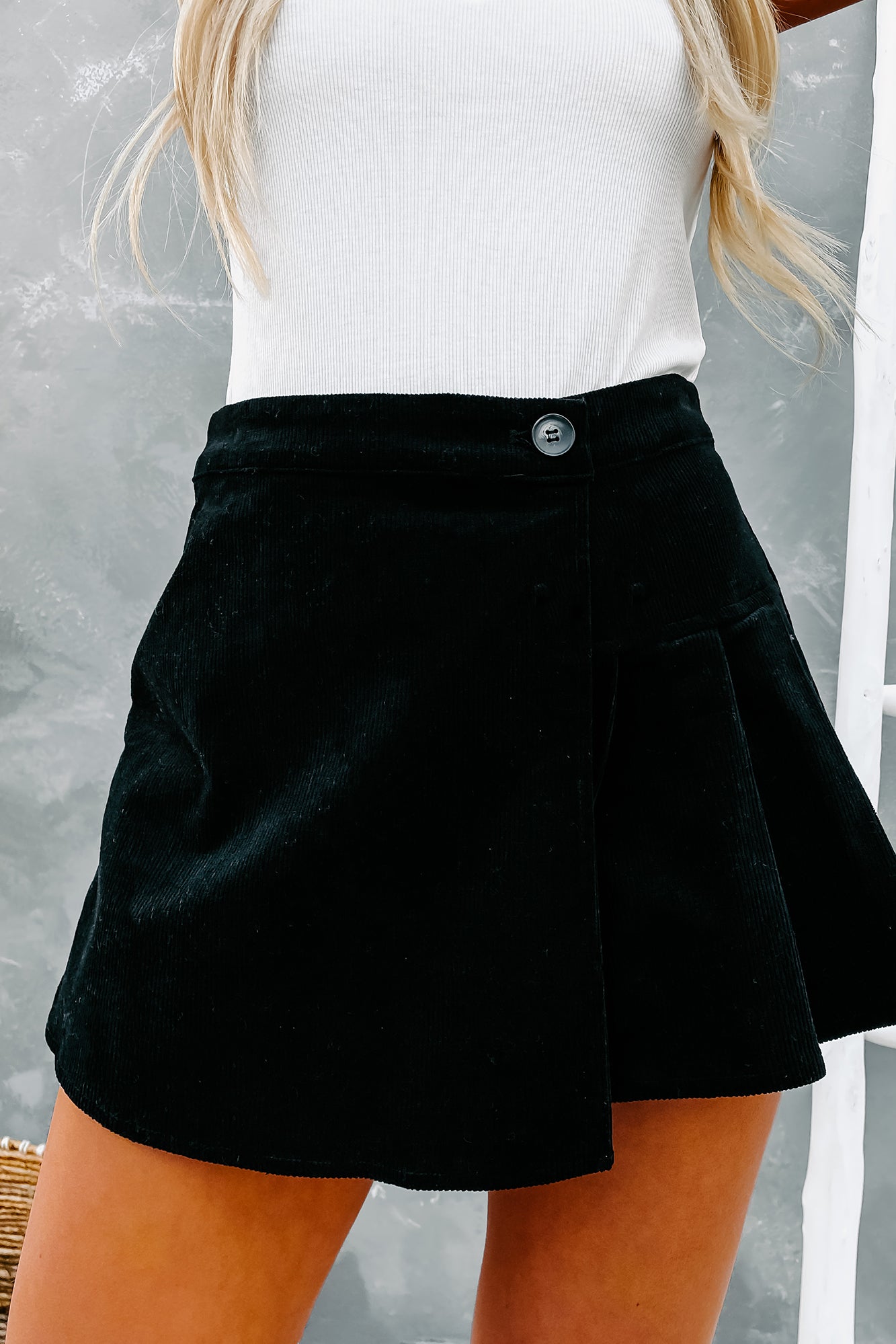 Upgraded Status Pleated Corduroy Skort (Black)