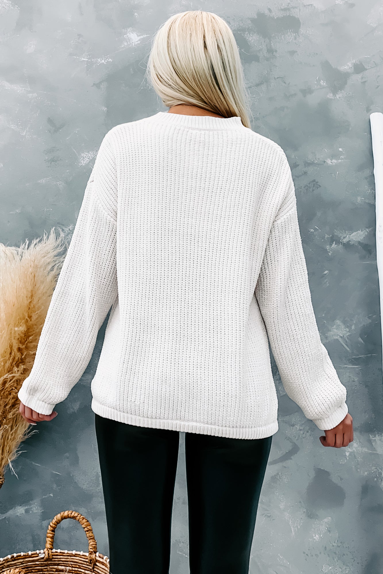 Craving Cuddles Chenille Button-Neck Sweater (Cream)