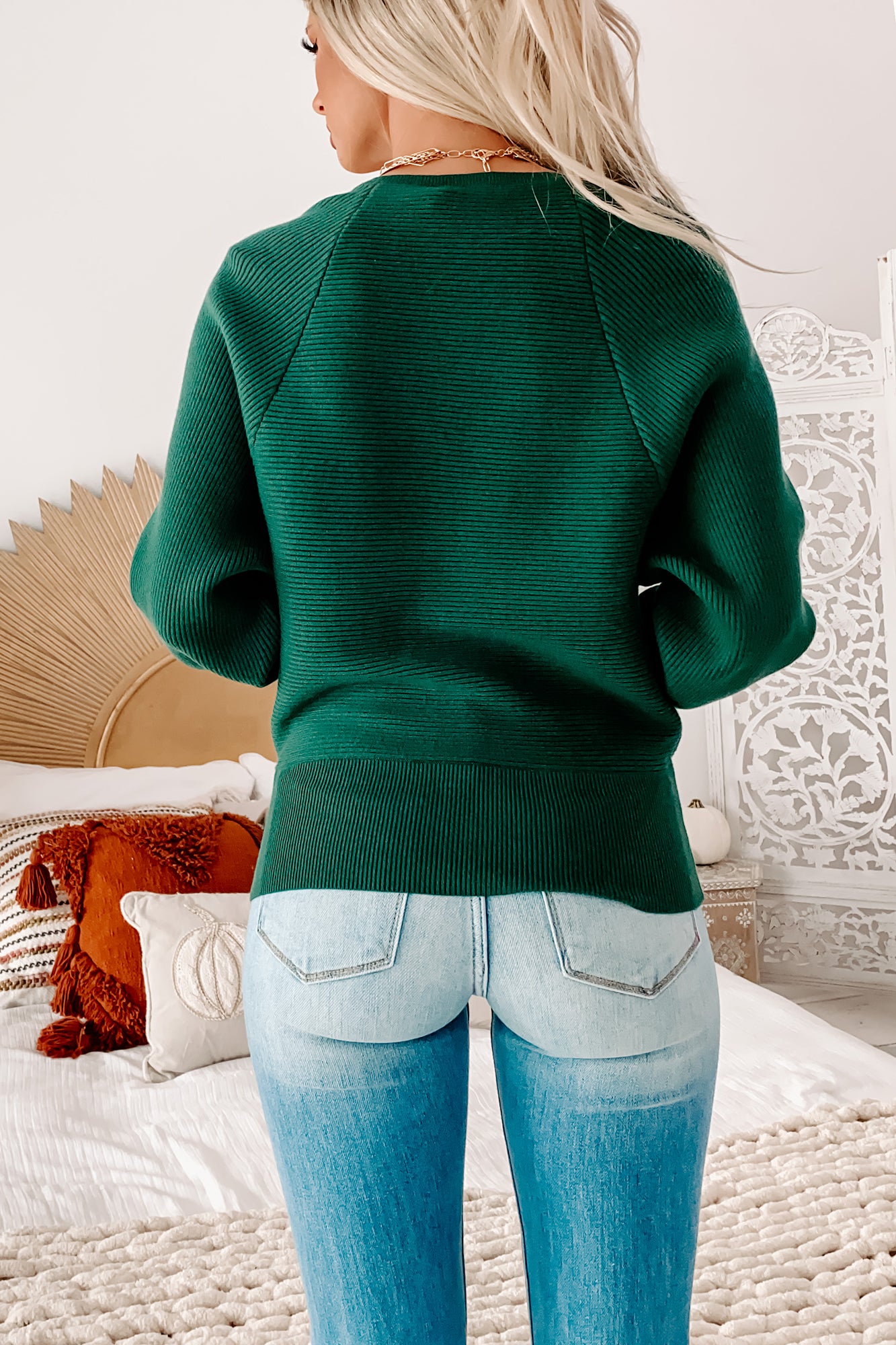 Whatever The Weather Ribbed Surplice Sweater (Green)