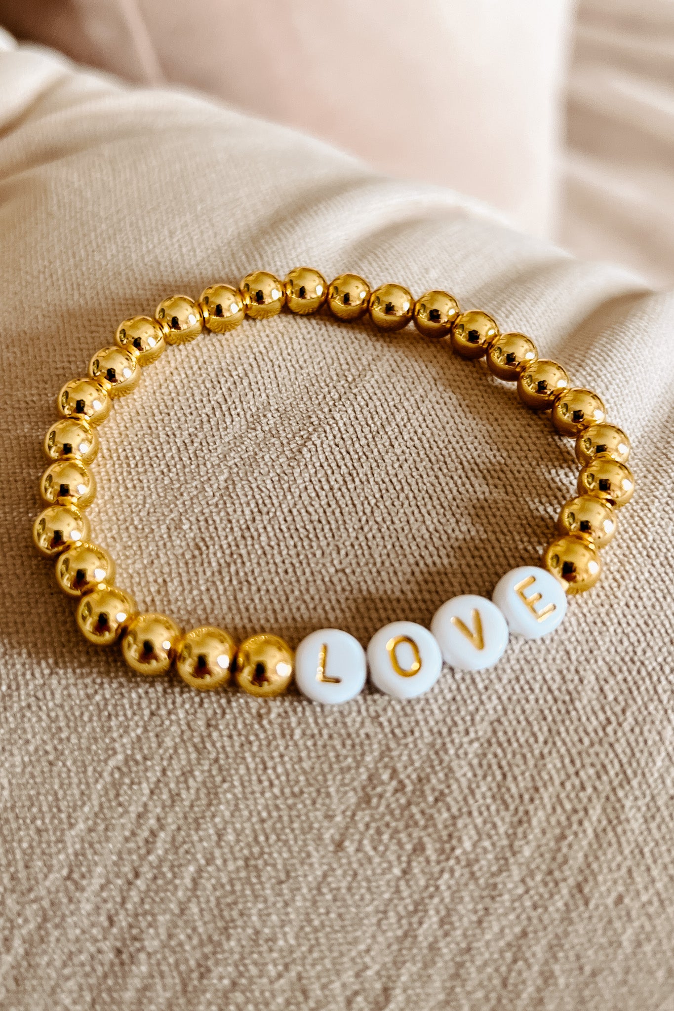 When You Love Someone Beaded Bracelet (Gold/White)