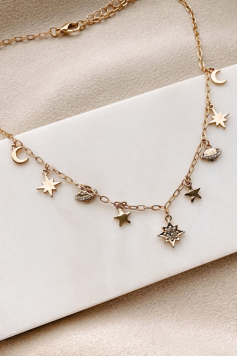 Thank Your Lucky Stars Charm Necklace (Gold)