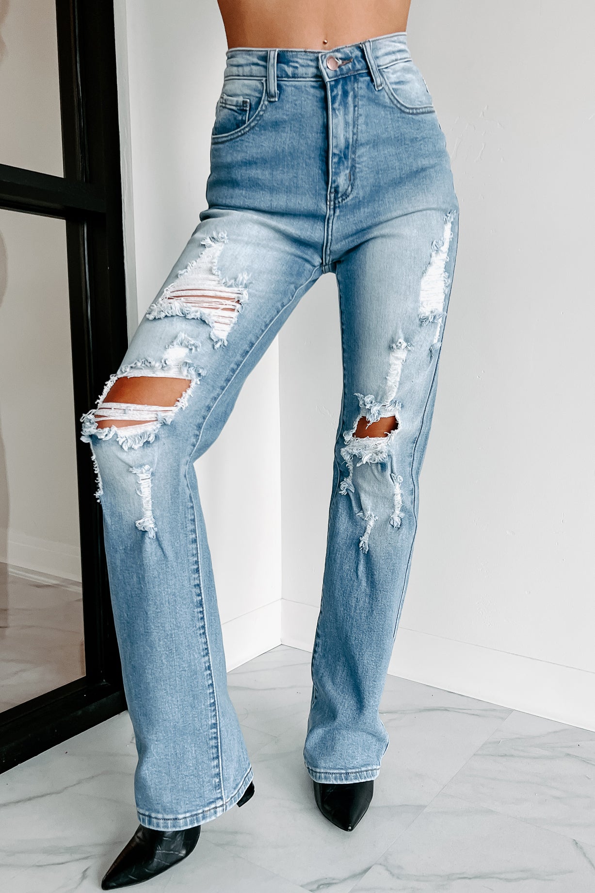 Don't Be Salty High Rise Wide Leg Vibrant Jeans (White)