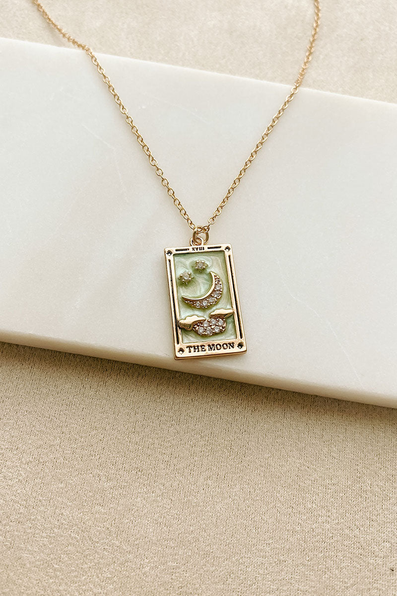 By The Moon Tarot Card Necklace (Gold)