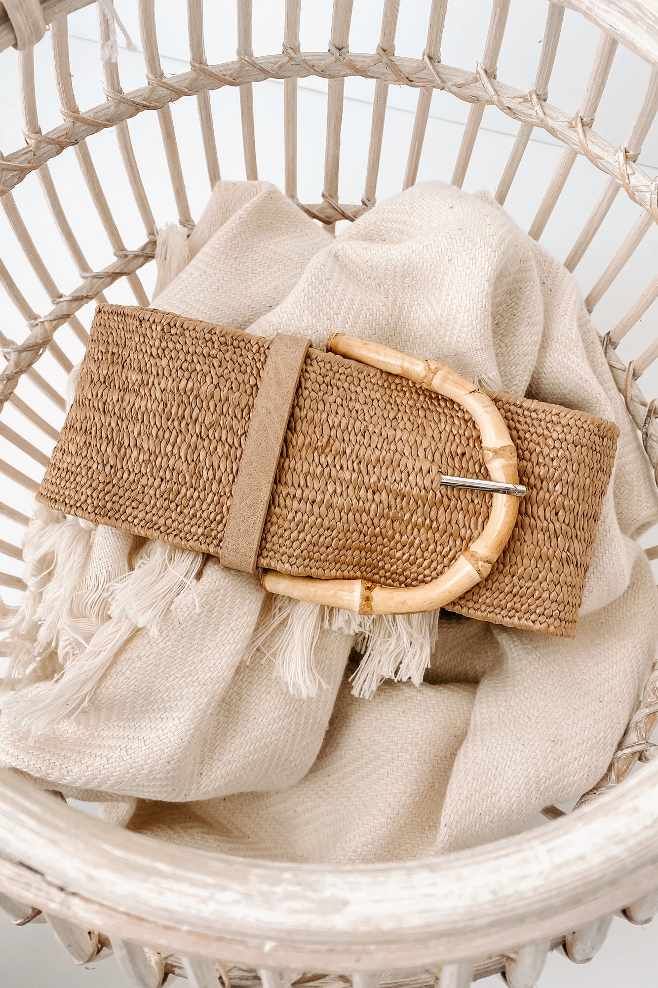 Better In Barbados Elastic Woven Bamboo Buckled Belt (Khaki)