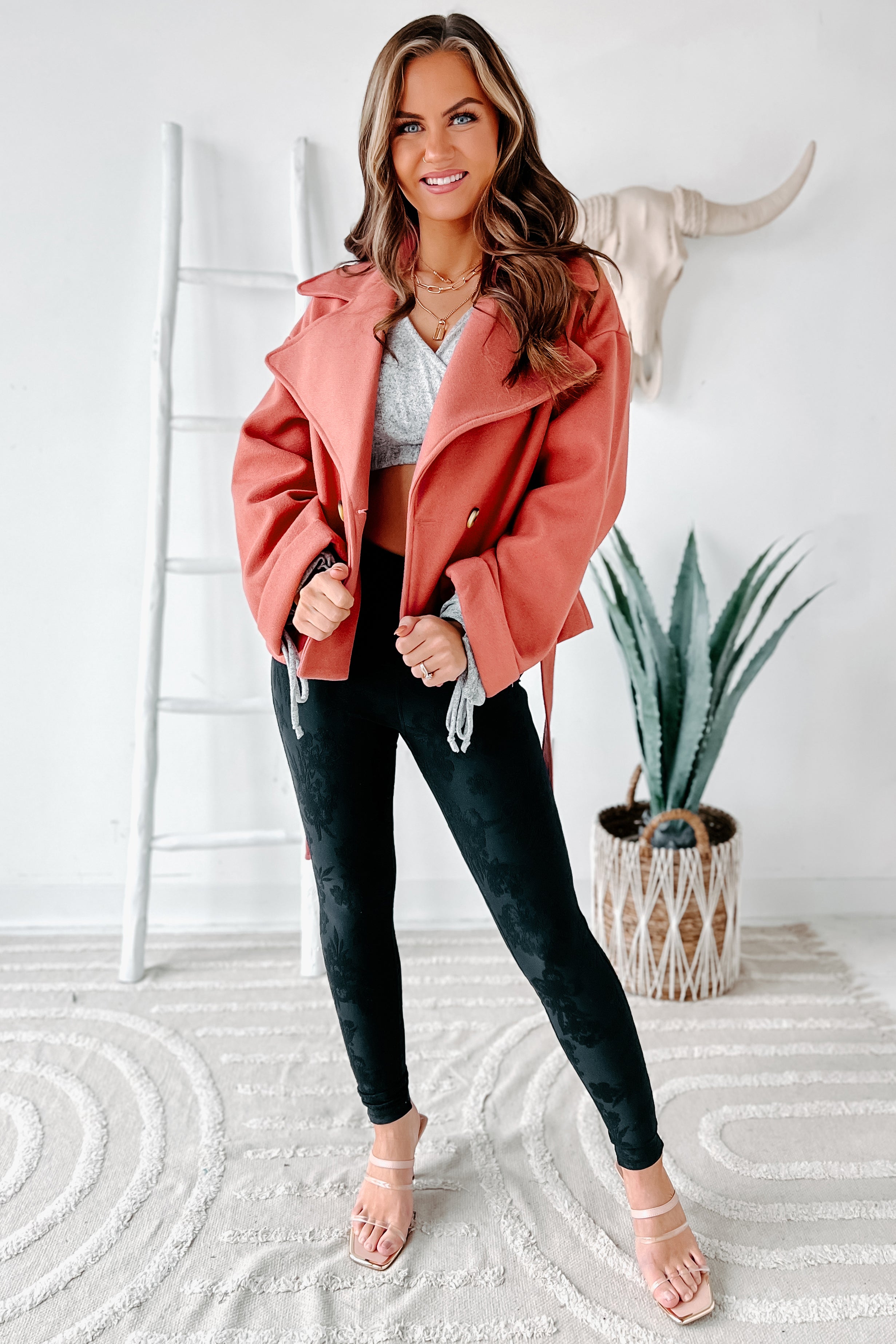 Daily Outings Cropped Belted Coat (Raspberry)