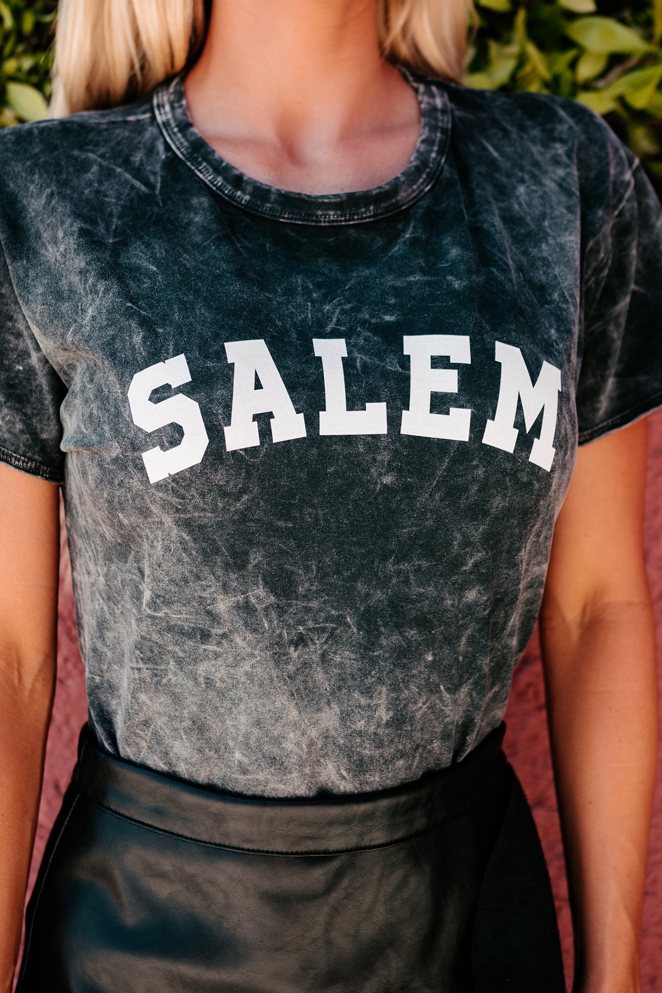 "Salem" Mineral Wash Graphic Bodysuit (Dark Charcoal Grey) - Print On Demand - NanaMacs