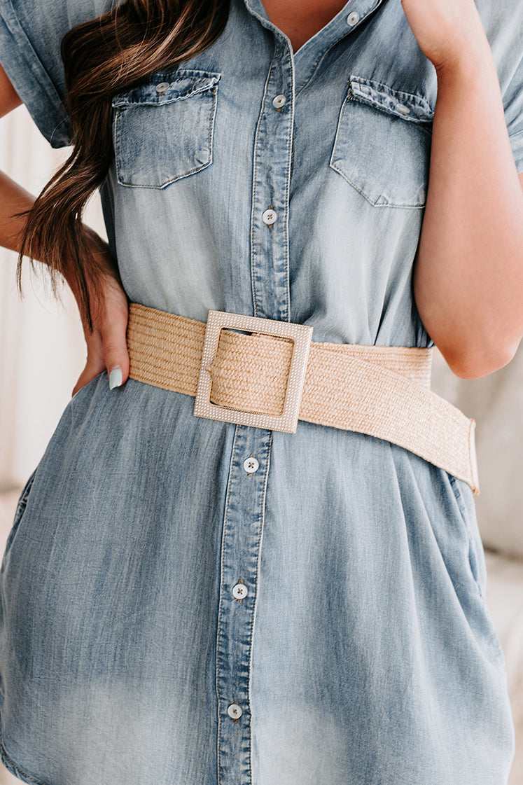 Style Legacy Woven Pearl Buckle Belt (Khaki)