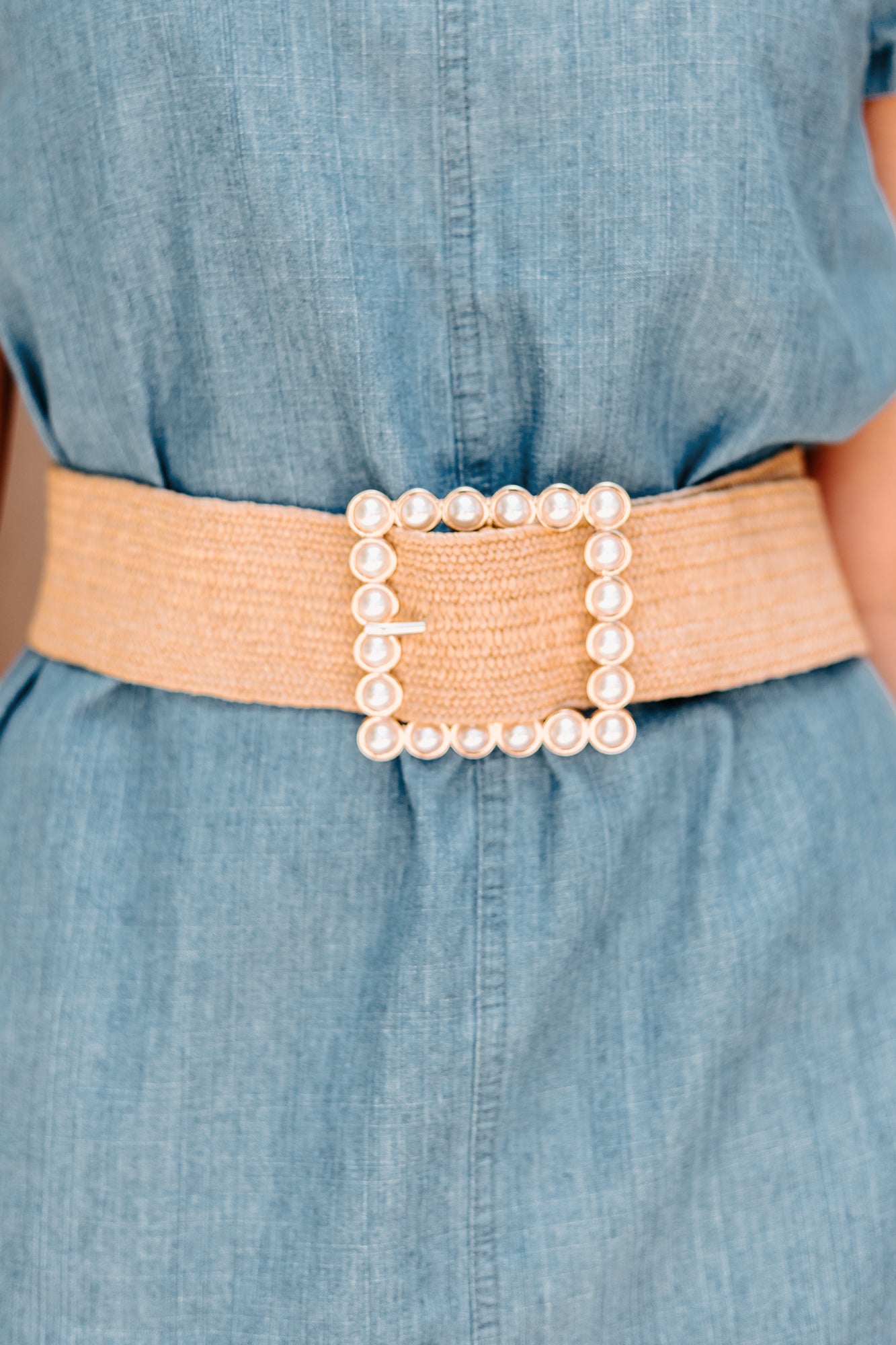 Something Extra Pearl Buckle Woven Elastic Belt (Khaki)