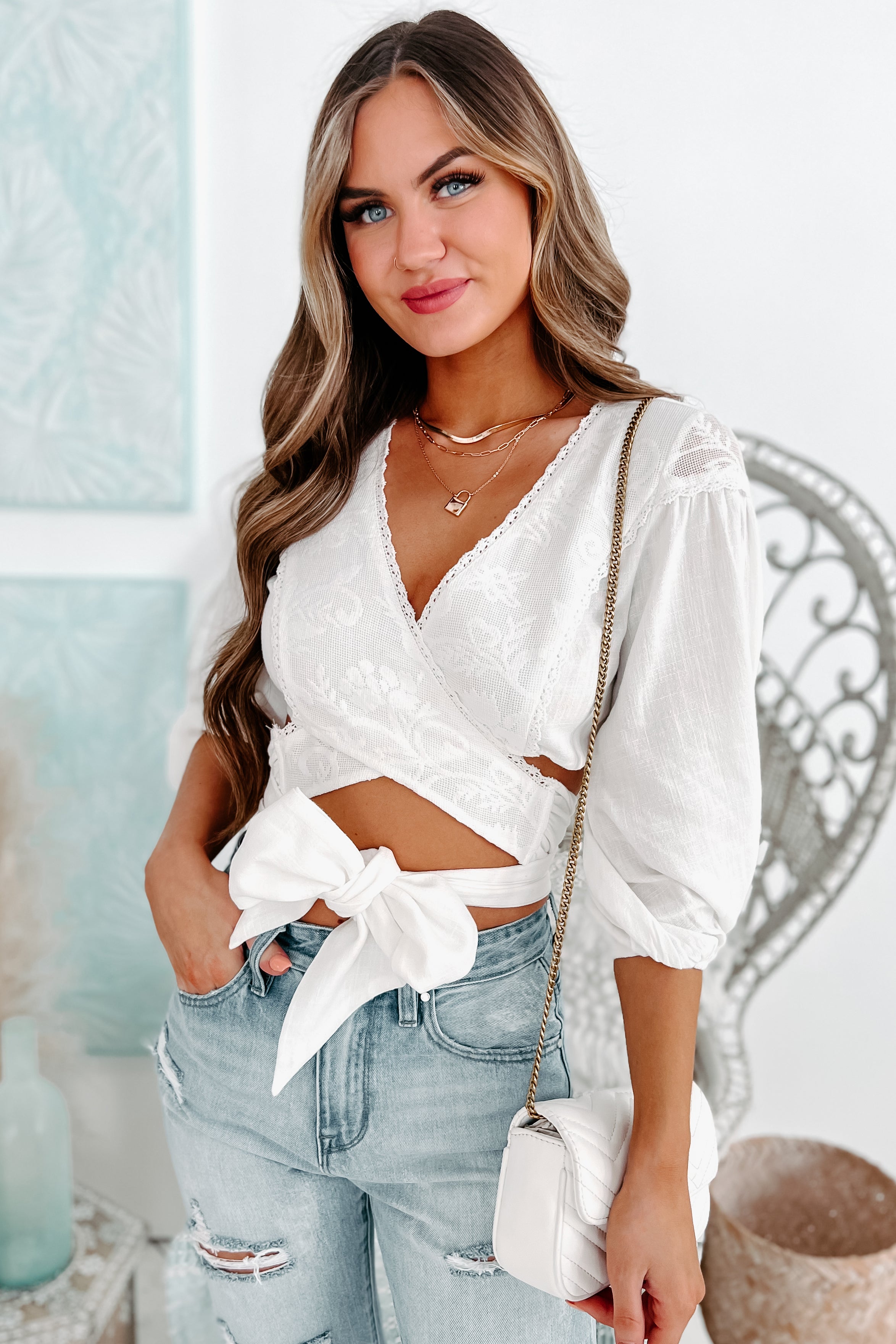 Alexia Patterned Mesh Short Sleeve Crop Top (Cream)