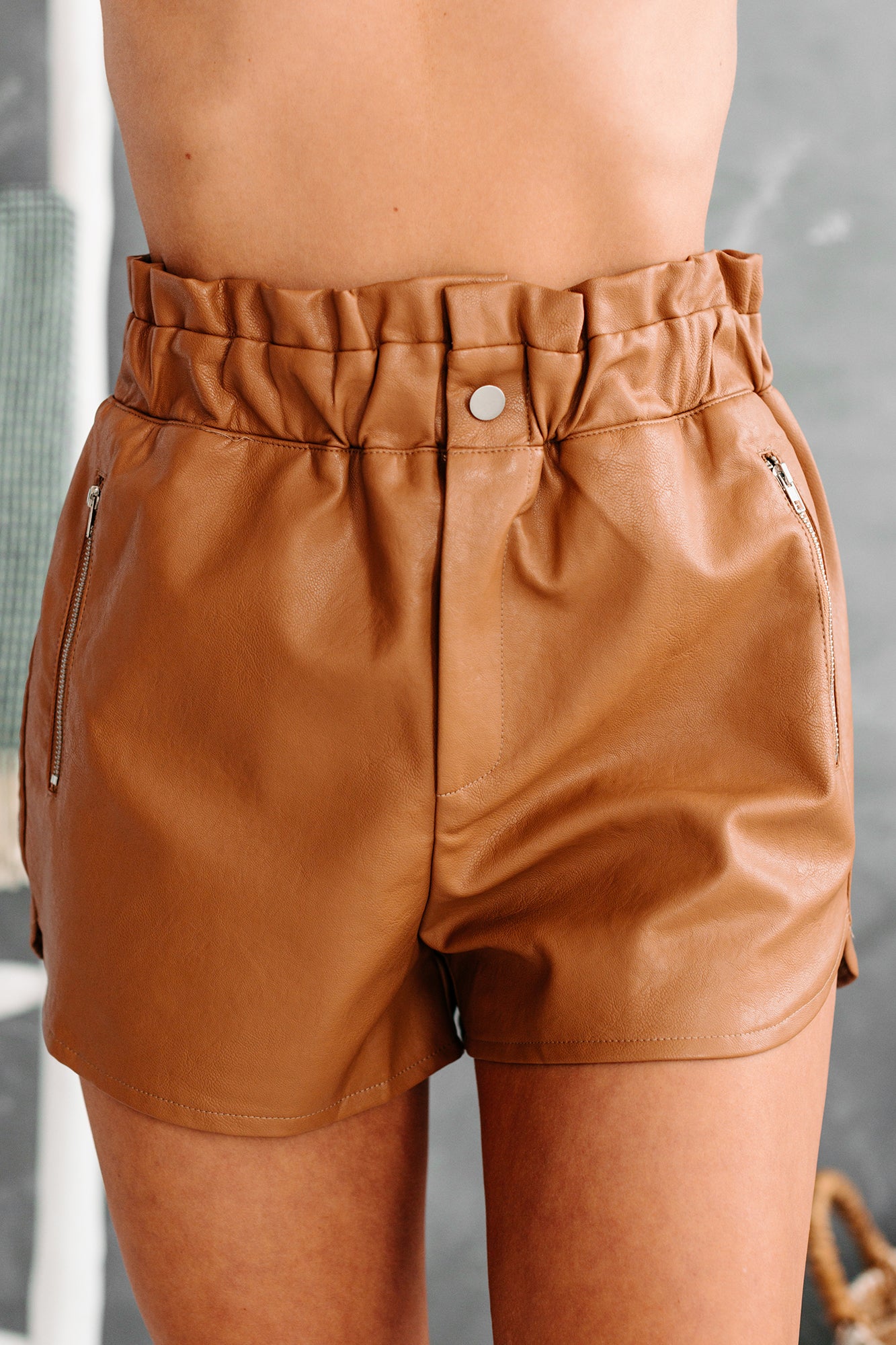 Caliente Belted Faux Leather Shorts (Camel) · NanaMacs