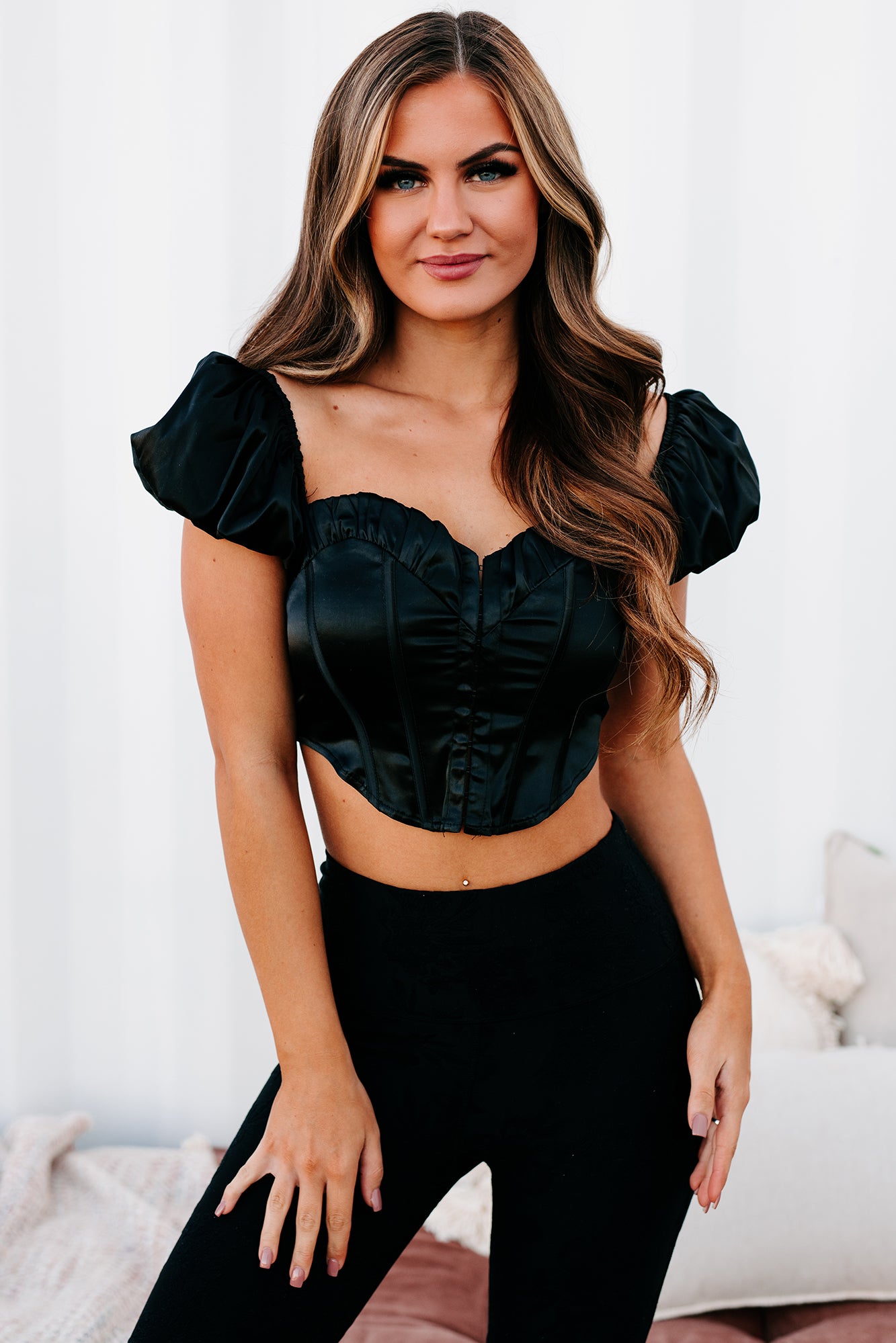 Provocative Looks Off The Shoulder Satin Crop Top (Black) · NanaMacs