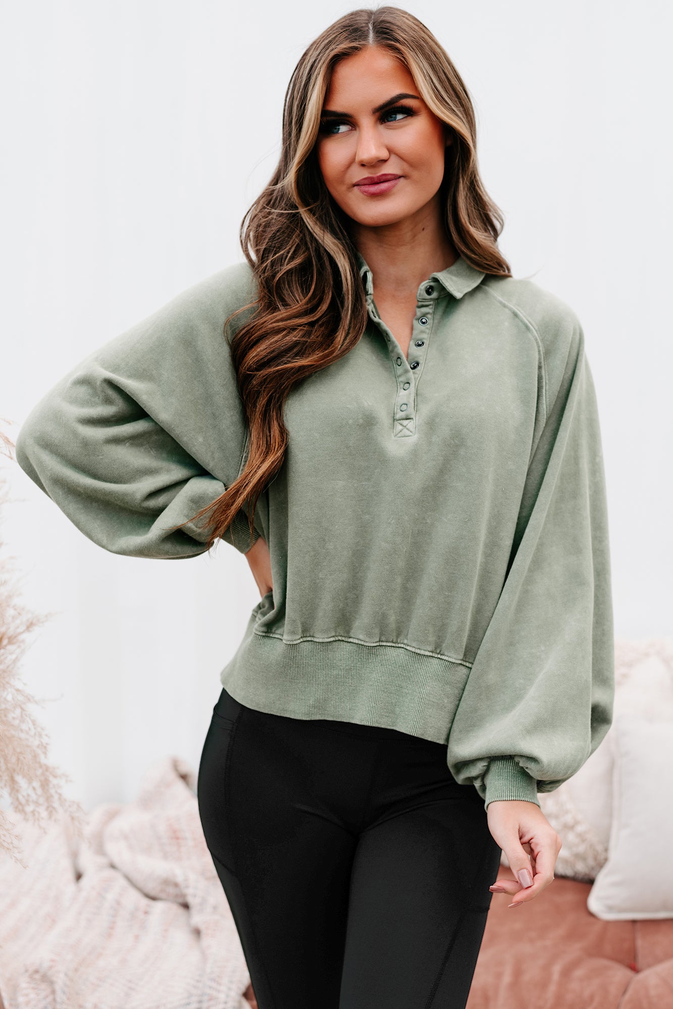 Arthur Half Snap Collared Sweatshirt (Olive) – NanaMacs