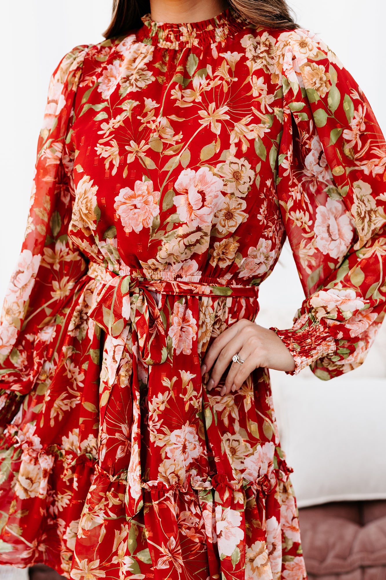 Autumn Expectations Long Sleeve Floral Mini Dress (Rust)