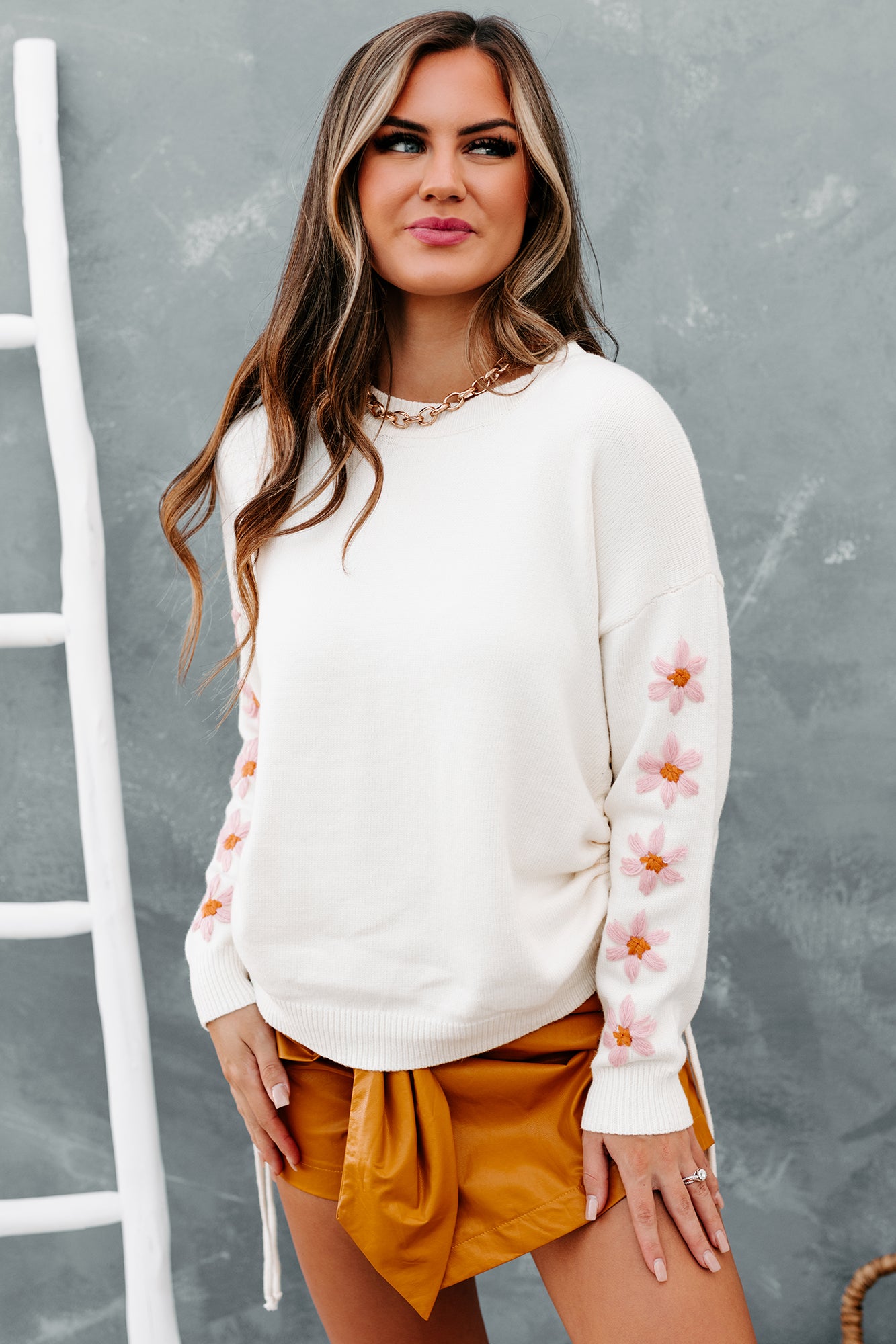 Appreciating Beauty Floral Sleeved Sweater (Ivory)