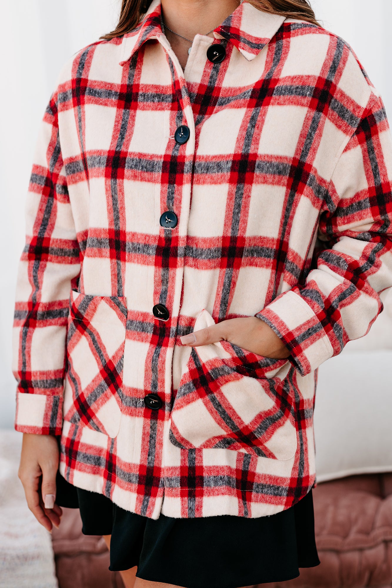 Cross Town Rivalry Oversized Plaid Shacket (Coral)