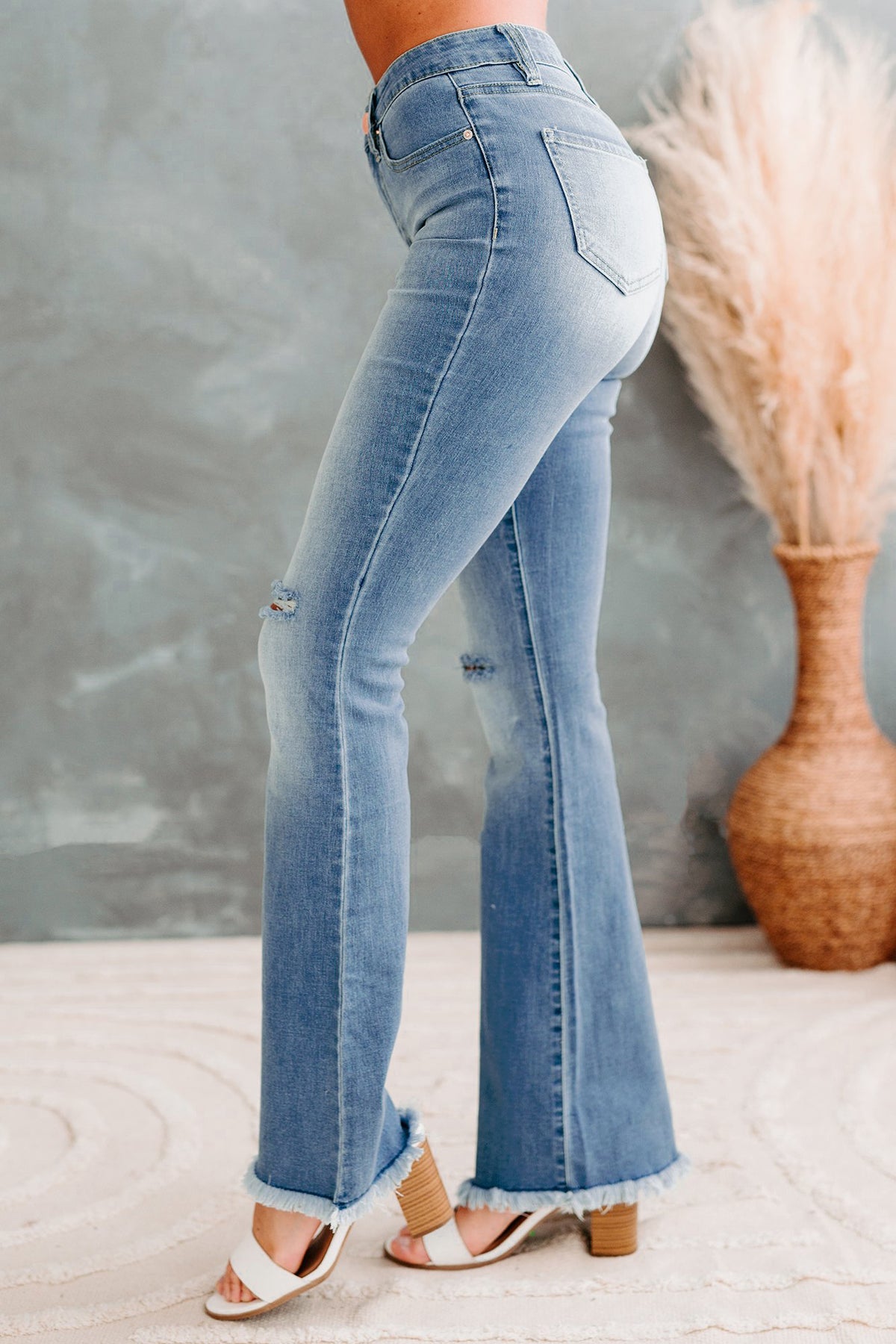 Toledo High Rise Frayed Hem Regular Inseam YMI Flare Jeans (Medium ...