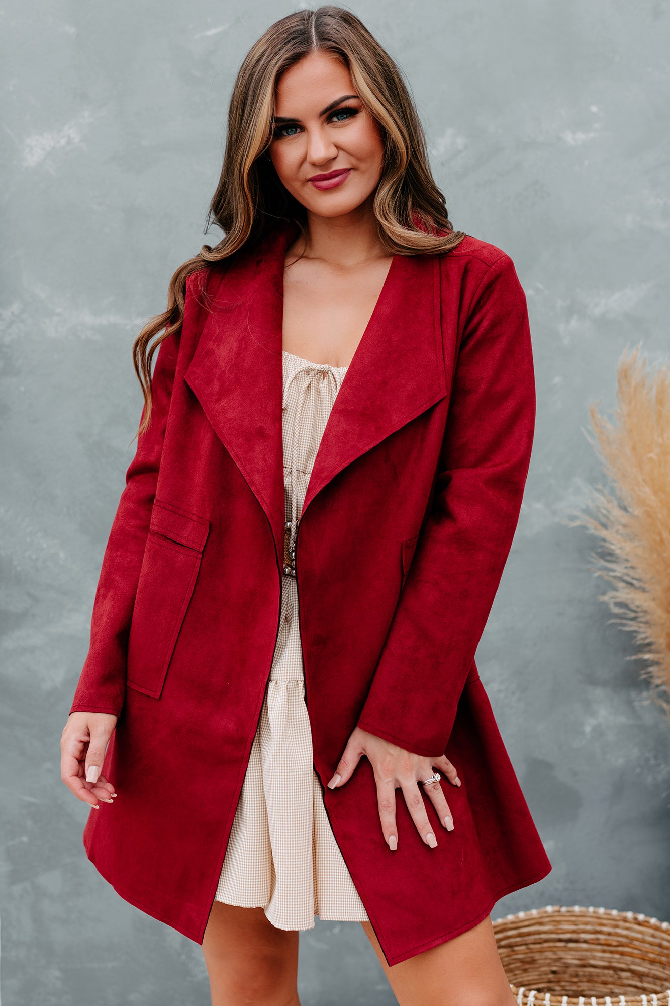 Private Eye Faux Suede Coat (Maroon)