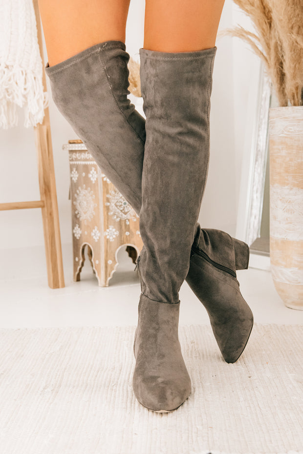 grey suede thigh high boots