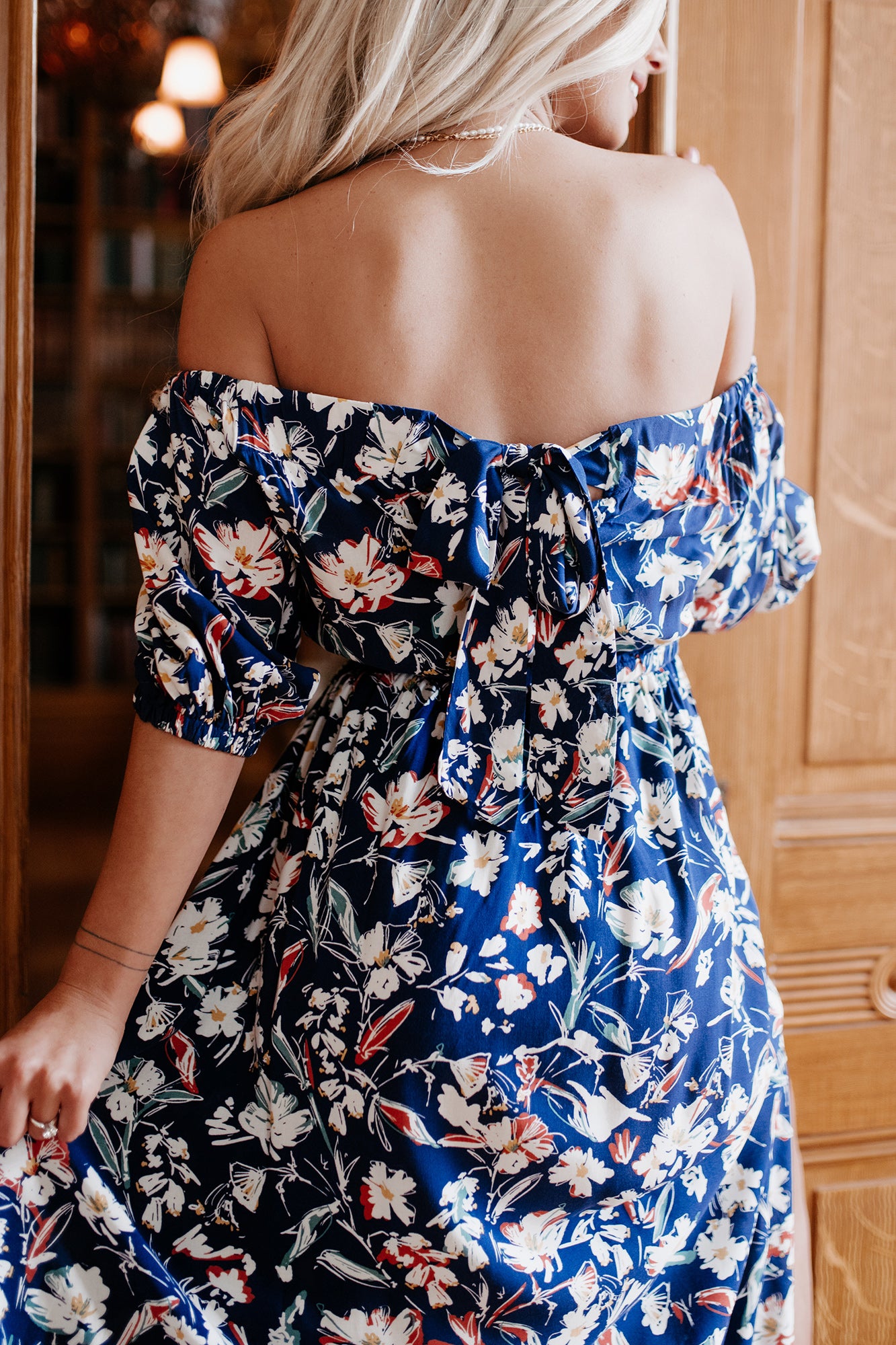 Linnea Floral Off The Shoulder Maxi Dress (Navy) - NanaMacs