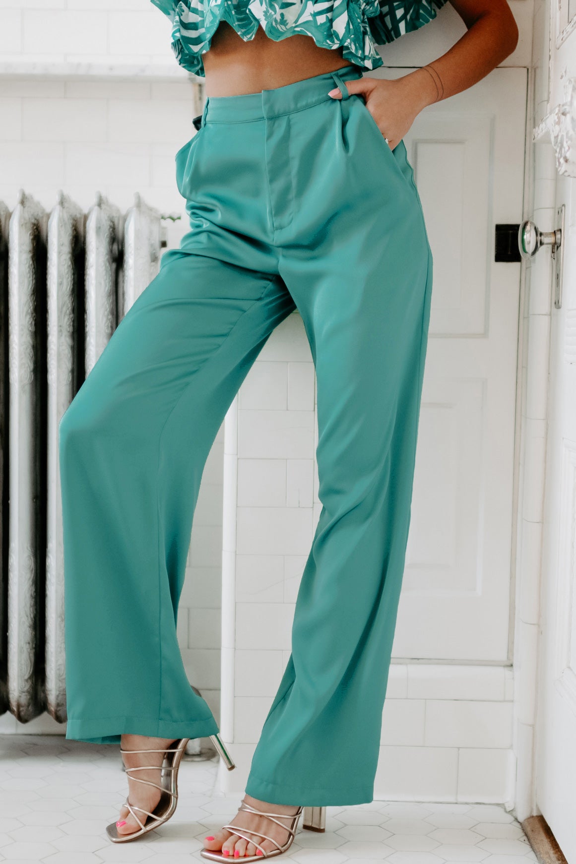 Meaning Business High Rise Satin Wide Leg Pants (Off White)