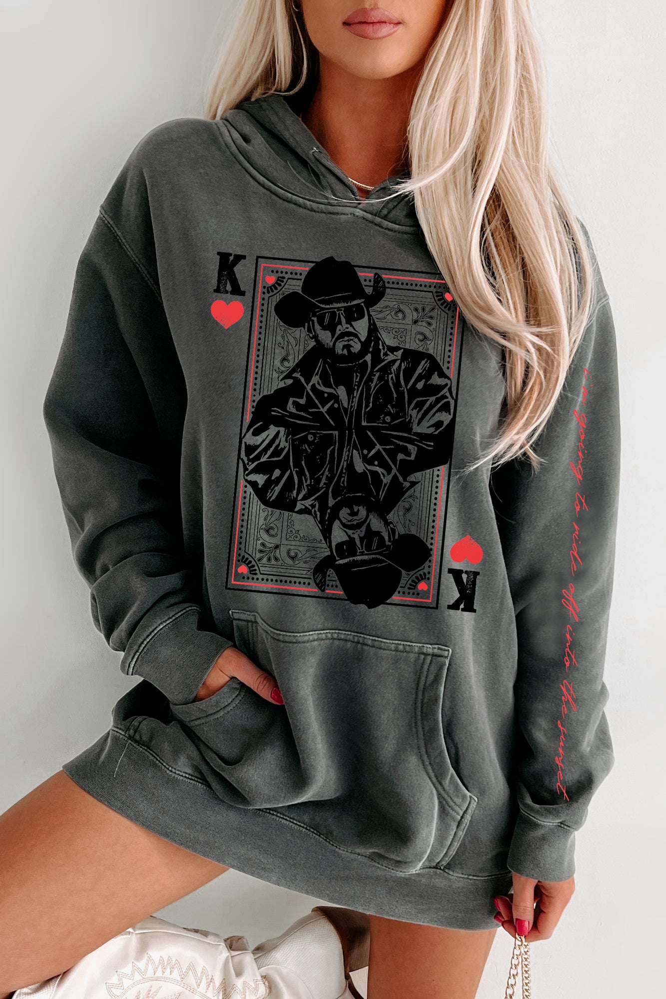 "Ride Off Into The Sunset" Double-Sided Vintage Wash Graphic Hoodie (Black) - Print On Dem