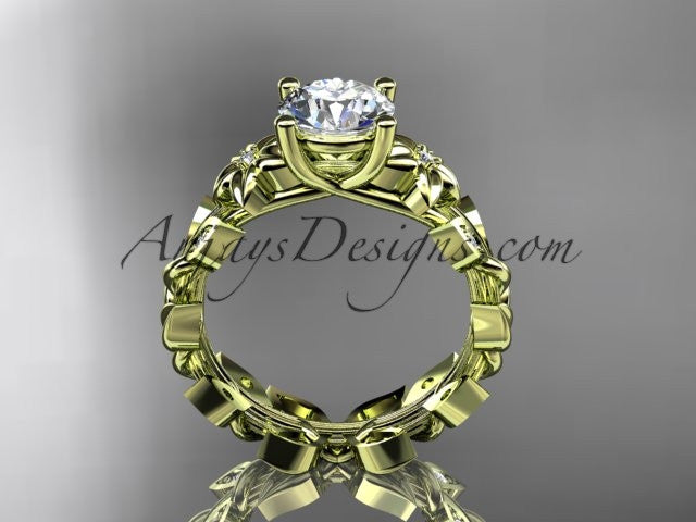 14k yellow gold diamond floral leaf and vine wedding ring, engagement ring ADLR215 - AnjaysDesigns