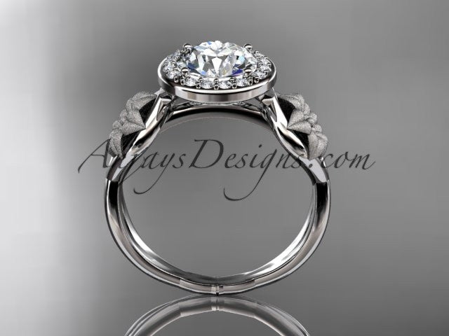 Unique 14kt white gold diamond flower wedding ring, engagement r
