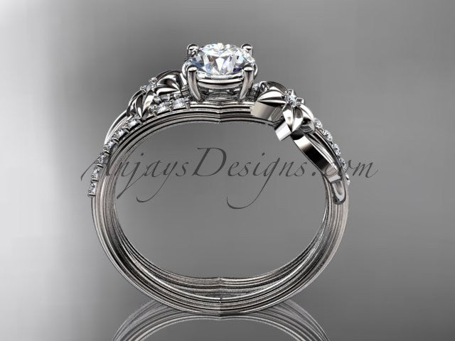14kt white gold diamond leaf and vine wedding ring, engagement r