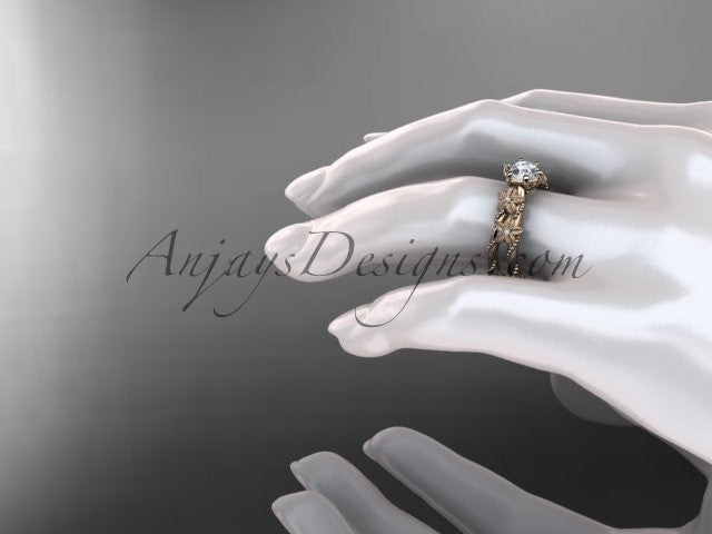 14kt rose  gold diamond floral, leaf and vine wedding ring, enga