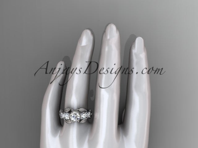 Platinum diamond floral, leaf and vine wedding ring, engagement 