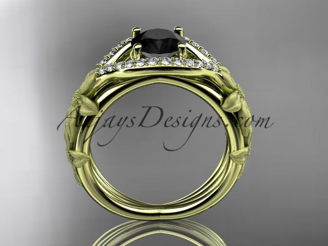 14kt yellow gold diamond leaf and vine wedding ring, engagement 