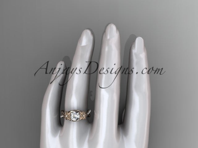 14kt rose gold diamond leaf and vine wedding ring, engagement ri