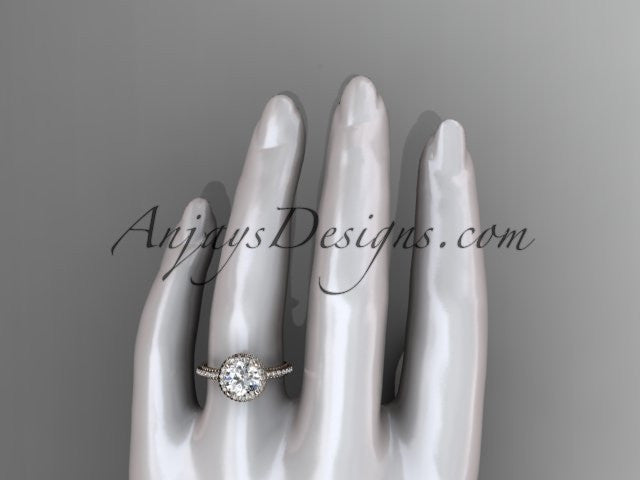 14kt rose gold diamond unique engagement ring, wedding ring with a "Forever One" Moissanit