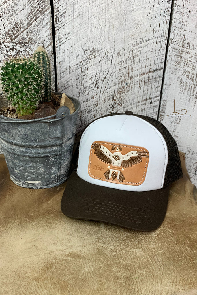 Brown & White with Thunderbird Leather Patch Cap