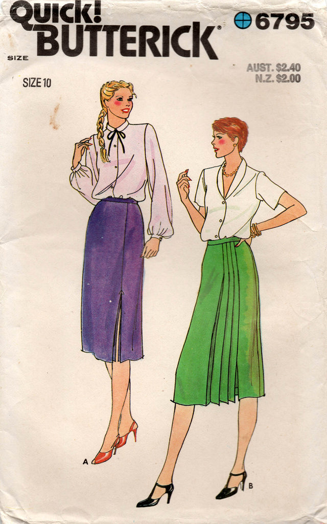 Butterick 6795 Womens Asymmetric Pleated Skirts 1980s Vintage Sewing P