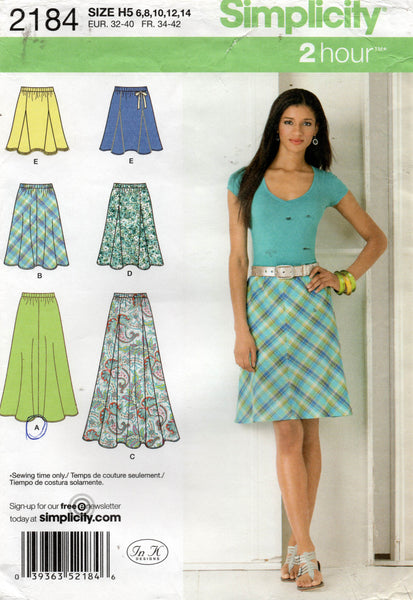 Simplicity 2184 Womens Bias Cut or Godet Skirts Sewing Pattern Size 6