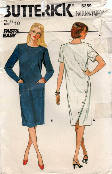 Butterick 6359 Womens Straight Back Buttoned Dress 1980s Vintage Sewin