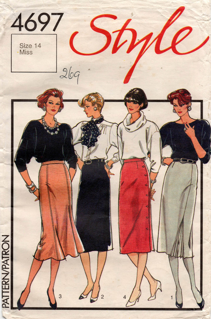 Style 4697 Womens Straight Skirts 1980s Vintage Sewing Pattern Size 14