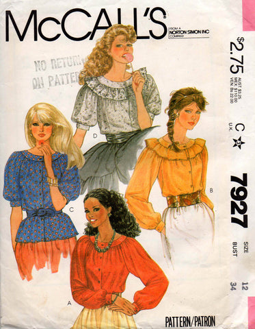 Vogue 7419 Womens Wide Collar Top & Skirt 80s Vintage Sewing Pattern S ...