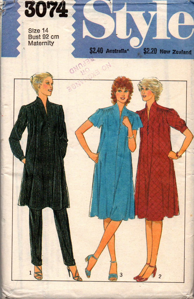 Style 3074 Womens Maternity Wear - Dress in 2 Lengths & Pants 80s Vint