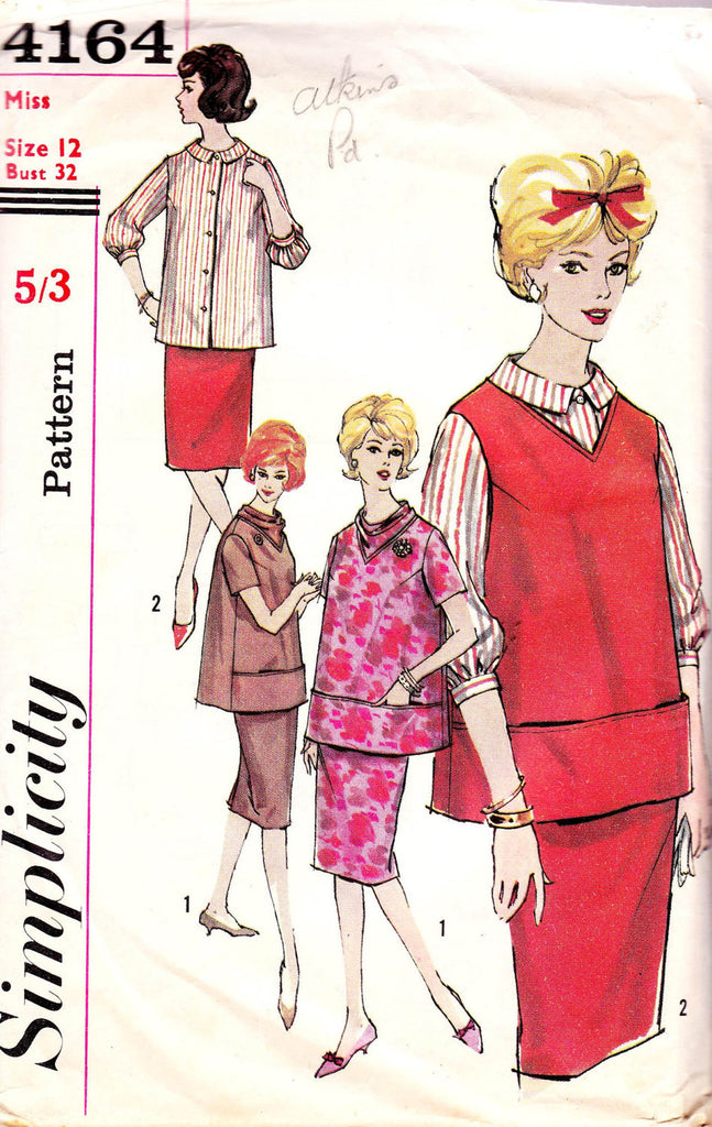 Simplicity 4164 Womens Retro Maternity Top Blouse & Skirt 1960s Vintag