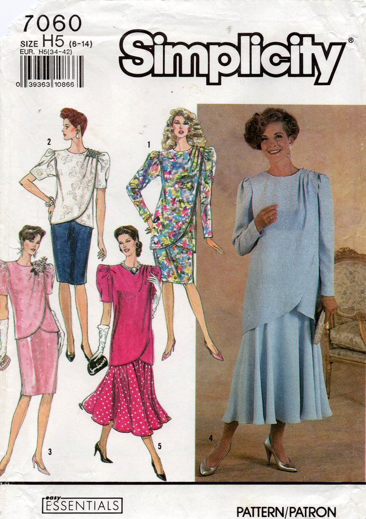 Simplicity 7060 Womens Evening Mock Wrap Top & Skirt 1990s Vintage Sew