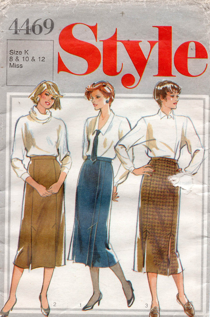 Style 4469 Womens Straight Skirts with Pleats 1980s Vintage Sewing Pat