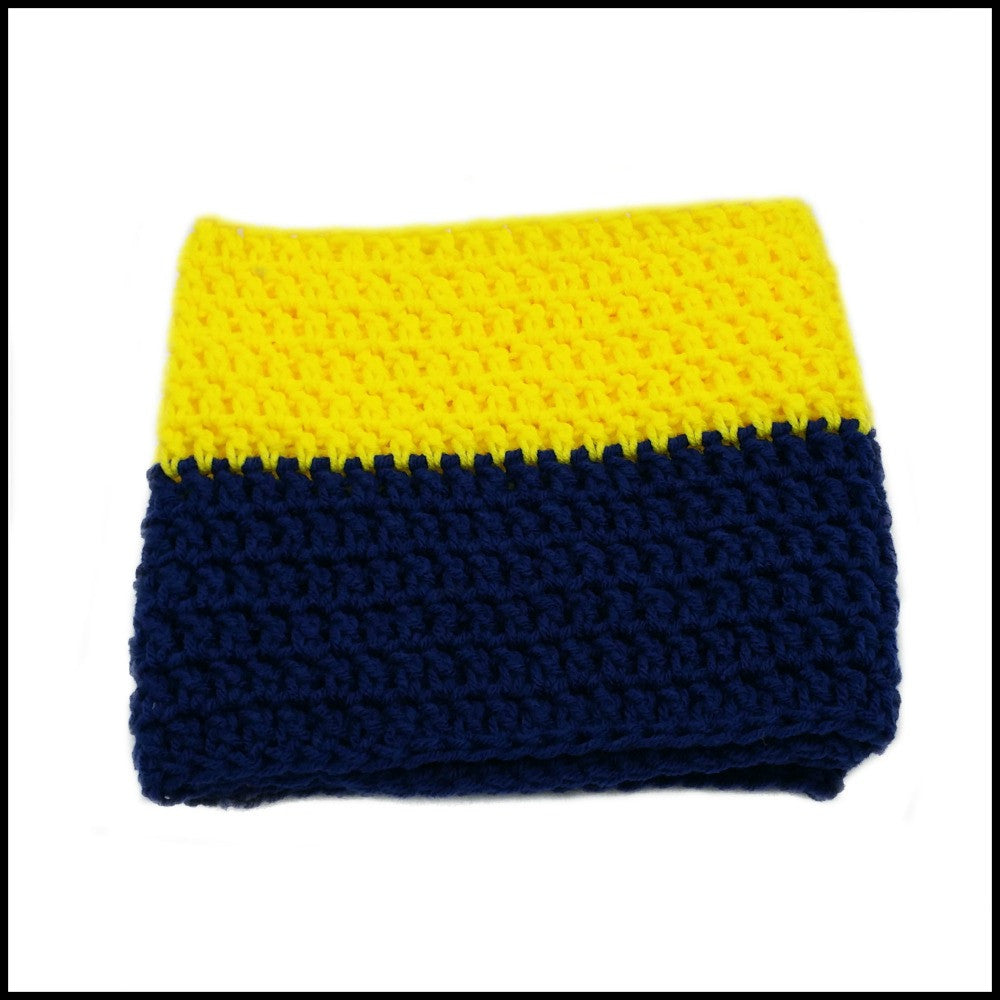 navy blue and yellow scarf