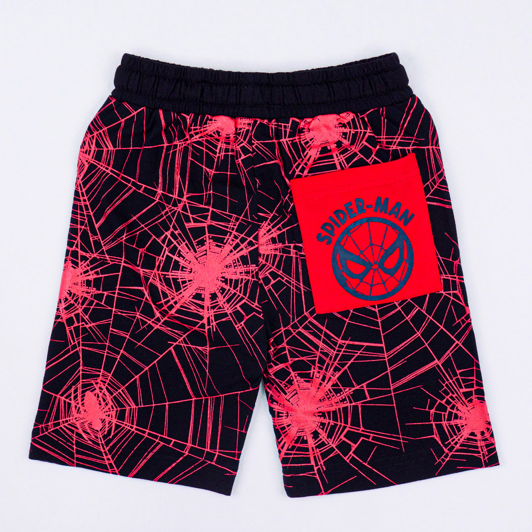 Marvel Boy Spider-Man Flock Print T-Shirt & Shorts - เสื้อมาร์เวลเด็กผู้ชายพิมพ์กำมะหยี่ ลายสไปเดอร์แมน และกางเกงขาสั้น ลายสไปเดอร์แมน