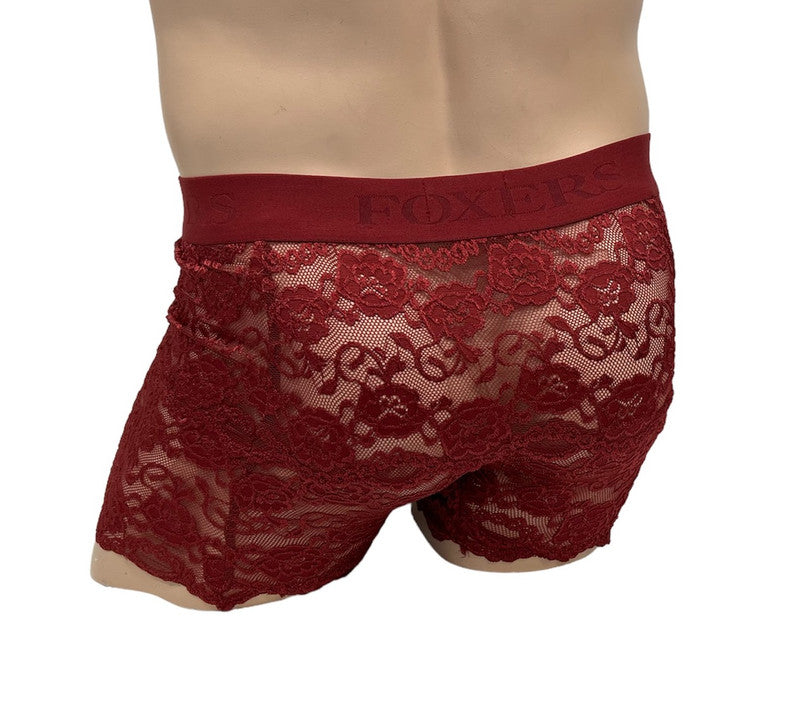 Foxers Lace Boxer Briefs w/ Pouch in Black Cherry | Lotus Blooms ...