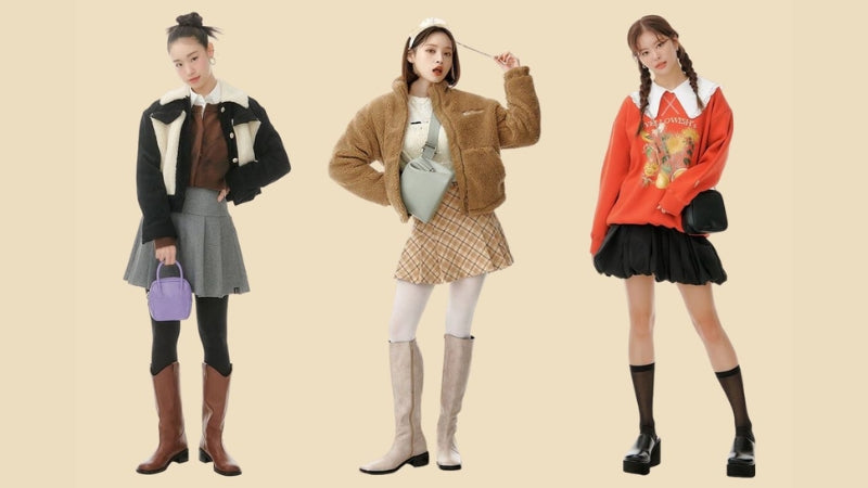 Mix chân váy xếp ly ngắn cùng giày boots tạo phong cách cá tính
