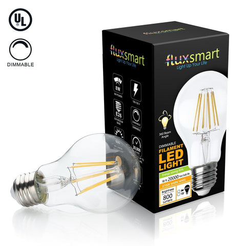commentator scherp papier Dimmable A19 LED Filament Light Bulb - 8 Watt, 800 Lumen - 2700K Warm  White, E26 Base, 60W Incandescent Bulb Equivalent – Flux Smart Lighting
